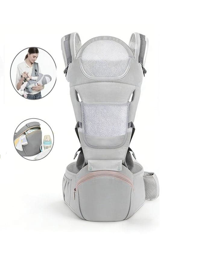 Ergonomic Infant Carriers with Hip Seat Waist Stool and Storage Box for Breastfeeding, Newborn to Toddler 1-48 Months Front and Back Baby Holder Carrier for Men Dad Mom