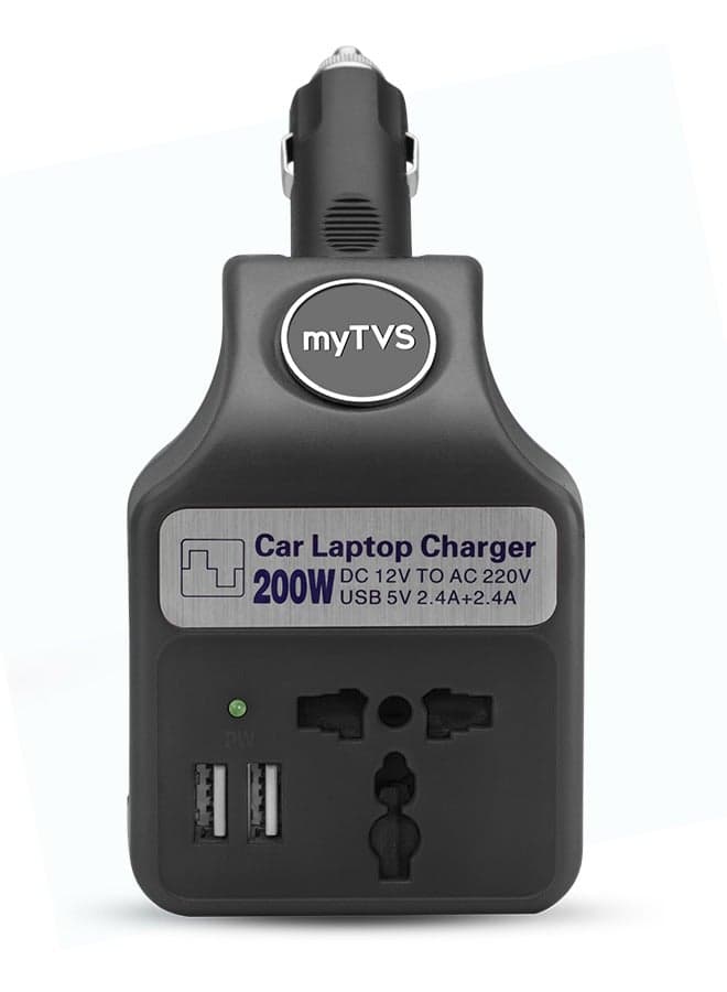 myTVS 200W Portable 2 in 1 Car Laptop and Mobile Charger | Fast Charging- Black | TLC-28