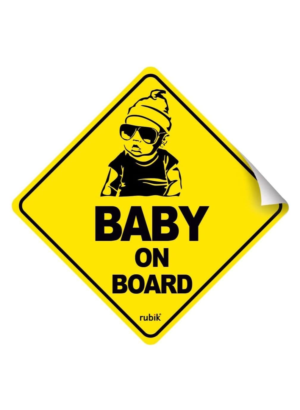 Baby on Board Car Sign Self Adhesive Sticker, 1pc Reflective Kids Safety Warning Cute Design for Car Rear Window Bumper Universal Fit (12x12cm)
