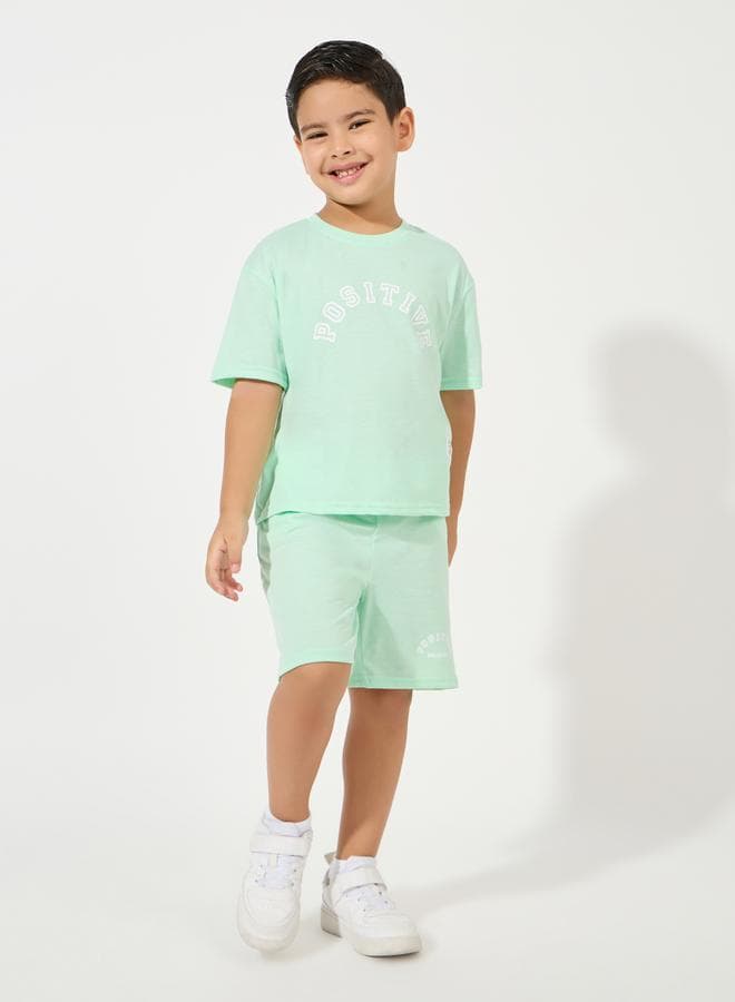 Slogan Print T-Shirt And Shorts Set