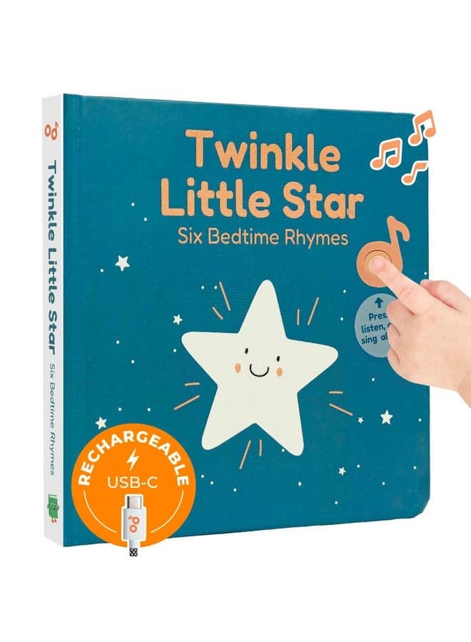 كتاب صوتي تفاعلي Twinkle Twinkle Little Star للأطفال بعمر سنة واحدة | كتاب موسيقي جديد قابل لإعادة الشحن، لا مزيد من البطاريات للأطفال مع 6 أغاني أطفال قبل النوم