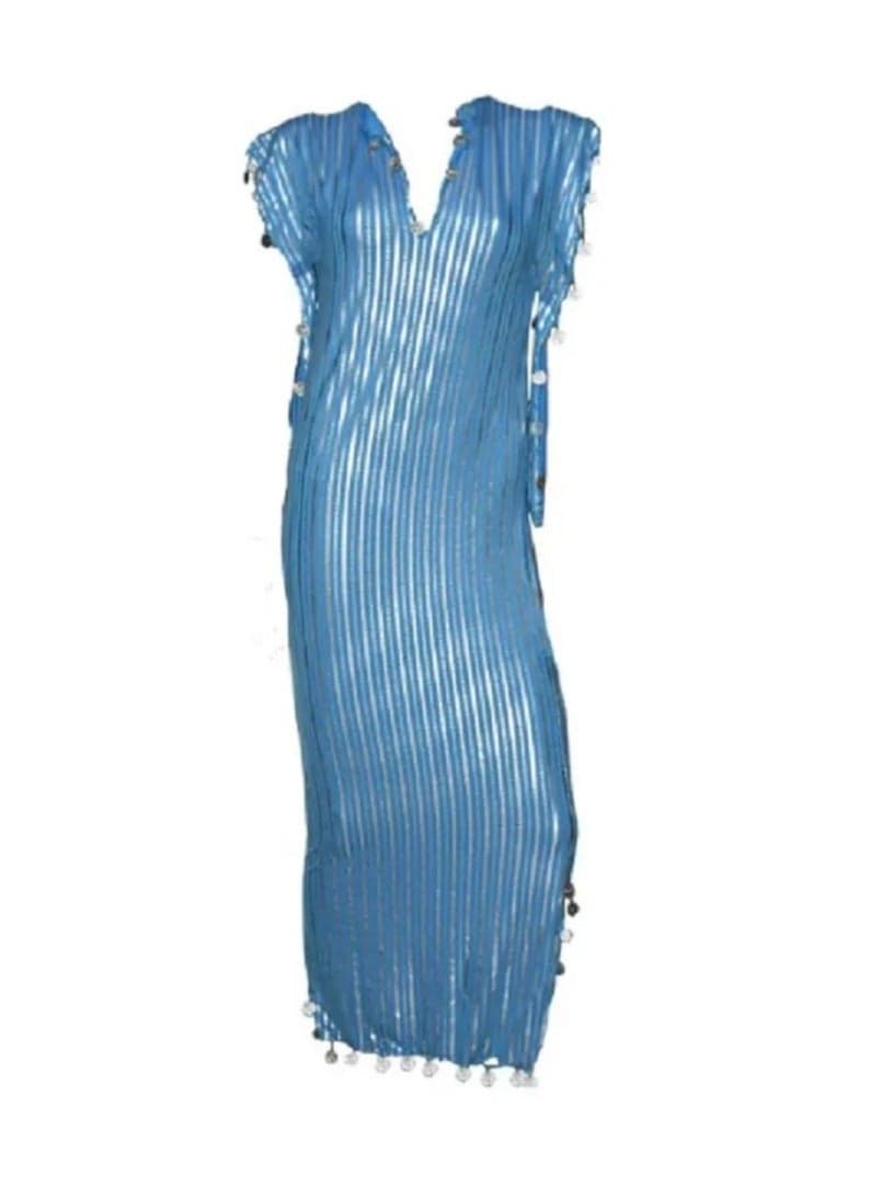 Egyptian Belly Dance Stretchy Folkloric Dancing Outfit Galabeya Oriental Abaya Dress (Light Blue x Silver)