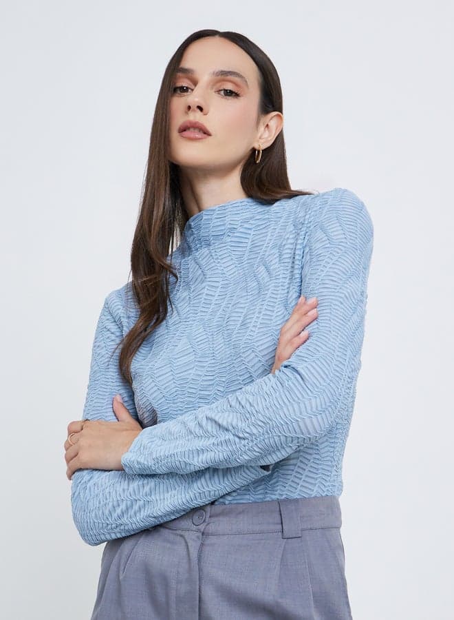 Styli Women Blue Textured Knit Regular Fit Top