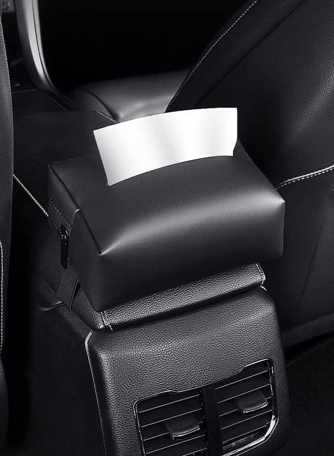 Car Leather Tissue Holder Car Armrest Box Tissue Holder Luxury Black Leather for Car Back Seat Headrest Hanging Tissue Boxes Holder Case Multi-use Car Tissue Paper Holder