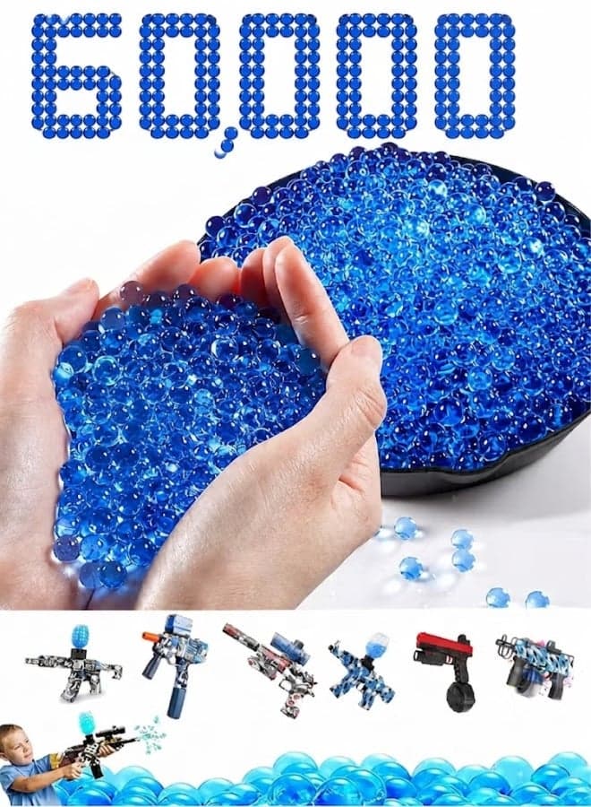 Kidzilla, Gel Blaster Beads 60000PCS – 7 Water Gel Balls for Splatter Ball Gun, Non-Toxic Refill Ammo in Storage Bottle, Blue, 8mm