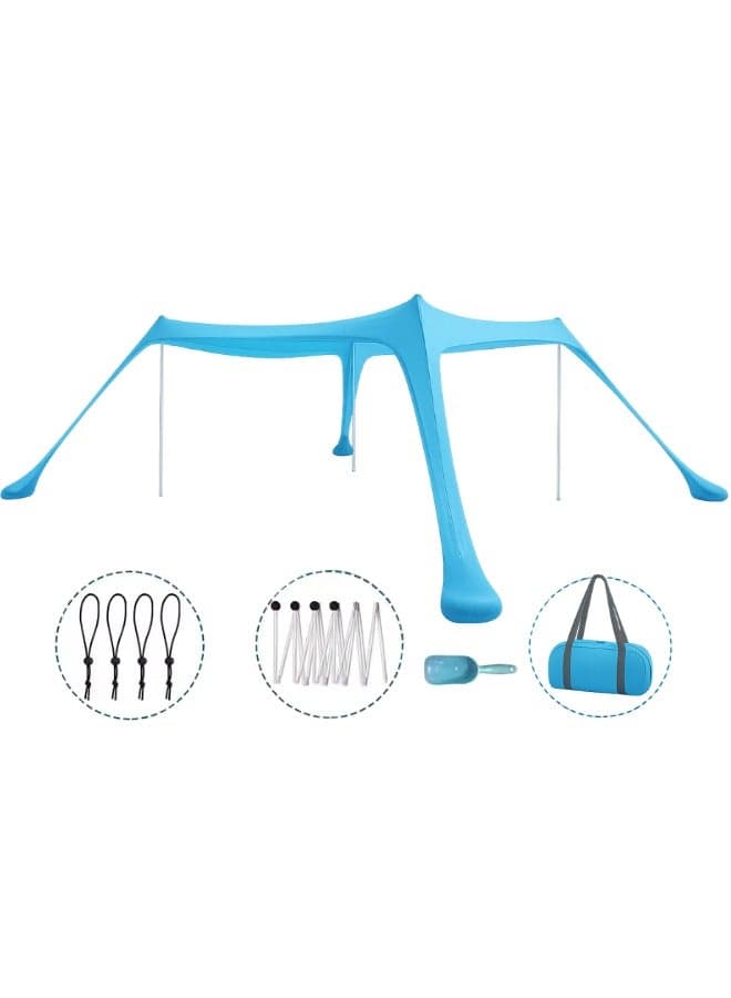 Pop-Up Beach Tent Canopy with UPF50+ Lycra Sun Shade – Windproof Portable Outdoor Shelter with 4 Stability Poles, Sand Anchors & Carry Bag for Beach, Camping & Fishing – Blue