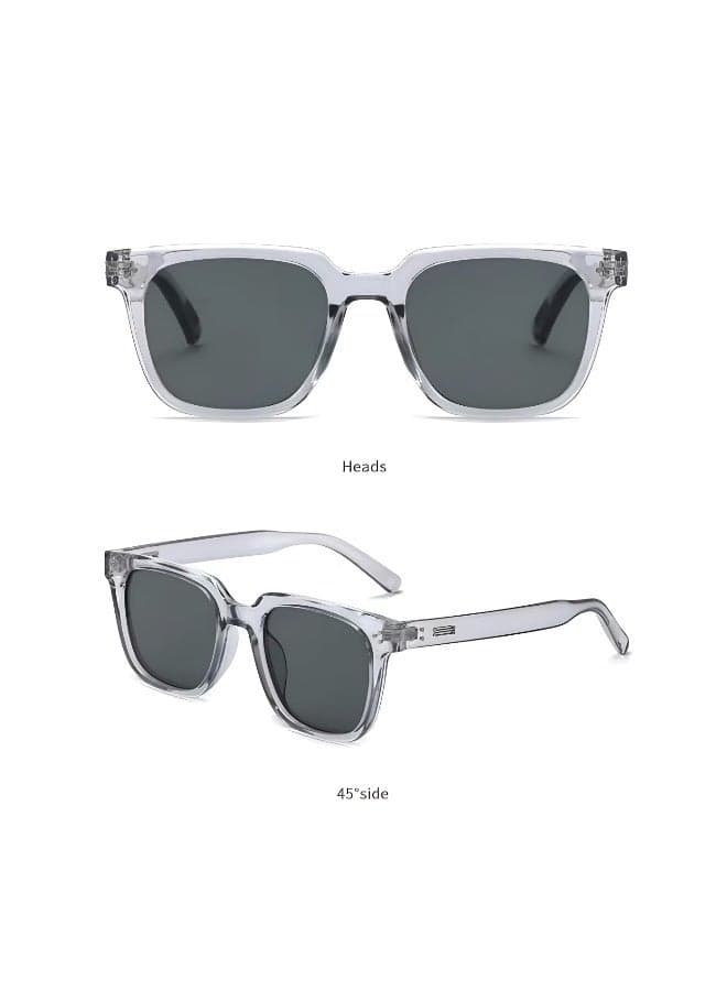 Sunglasses for Men Women Protection Sun Glasses TR Fashion Anti Glare Sun Shades for Driving Fishing Traveling Transparent Gray Frame Includes Complimentary Leather Glasses Pouch