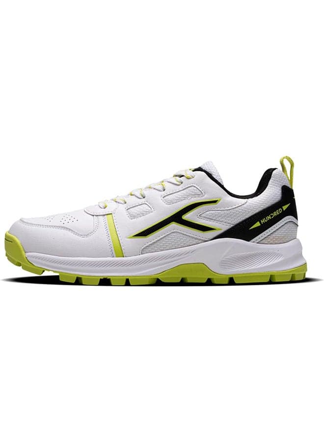 Hyperturf Cricket Shoes | Terraspike Rubber Studs | Embedded Support Plate For Stability | Lightweight & Durable | Ideal For Turf, Ground & Hard Surfaces (White/Lime/Black ; Uk 10)