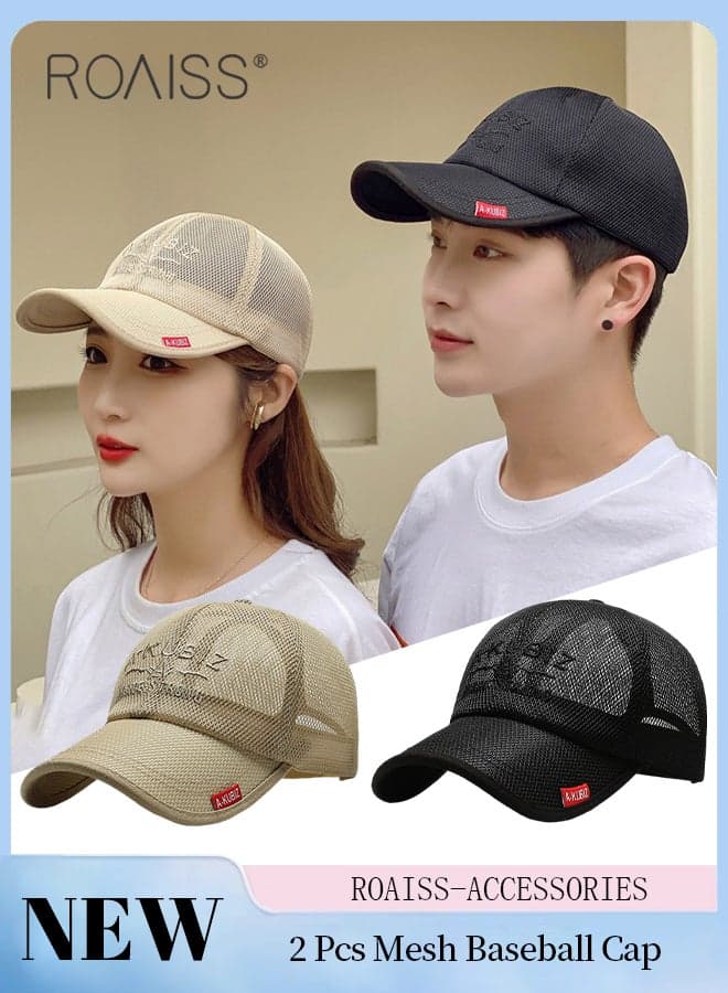 2 Pcs Summer Mesh Baseball Cap for Men Women Adjustable Breathable Cap Outdoor Sports Quick Dry Cool Running Hat Casual Trucker Hat Khaki and Black