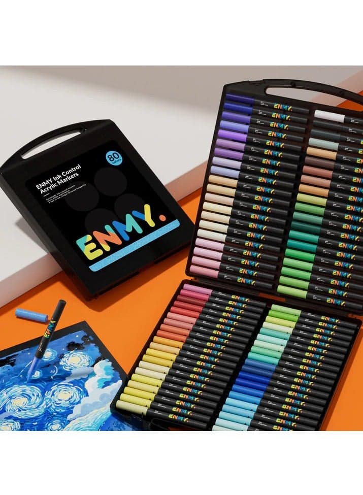 80-Color Direct Liquid Acrylic Paint Markers - 80 Vibrant Colors | Professional Paint Pens for Fabric, Canvas, Wood, Glass, Rock, Ceramic | Skin Tone Shades | Water-Based, Non-Toxic | Long-Lasting Ink Flow | Perfect for Artists, DIY Crafts & Home Décor