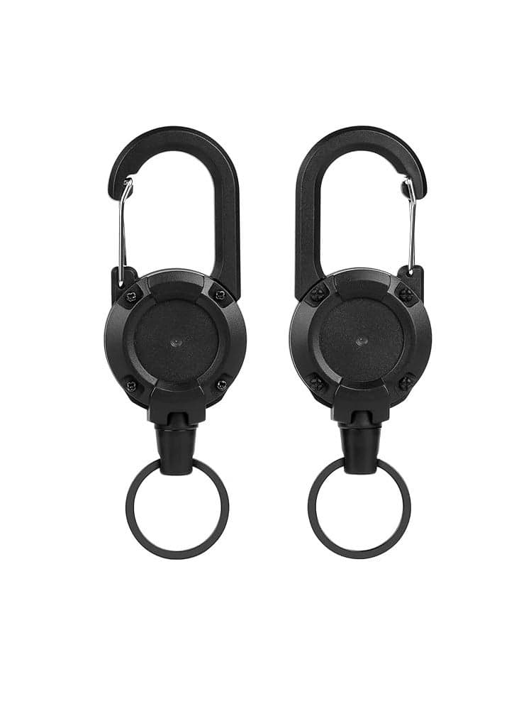 OUYoo 2 Pack Retractable Keychain, Multitool Carabiner Badge Holder, Retractable ID Badge Clip Reel, Retractable Key Chain,Travel,Key Ring.(Black)