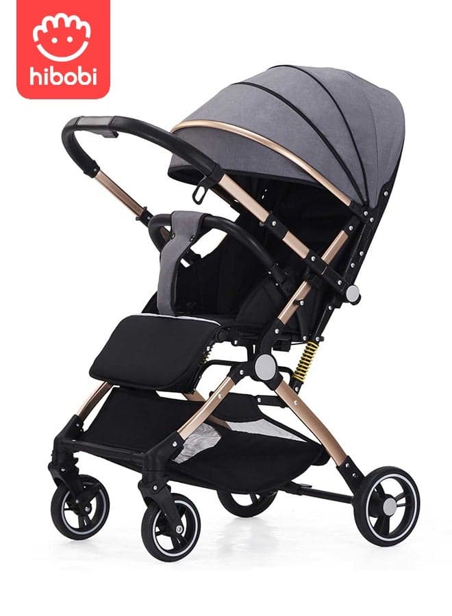 Two-Way Push High View Portable Folding Stroller Available for Boarding - Grey