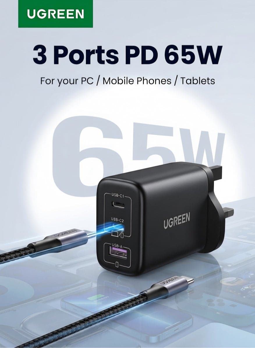 65W USB-C Charger GaN 3-Port (2C1A) Fast Wall Charging Adapter, 45W Power Delivery Plug Compatible with iPhone 16 Pro Max, Samsung Galaxy S25 S24 Ultra, Xiaomi, MacBook -Black 65W 2C1A Black
