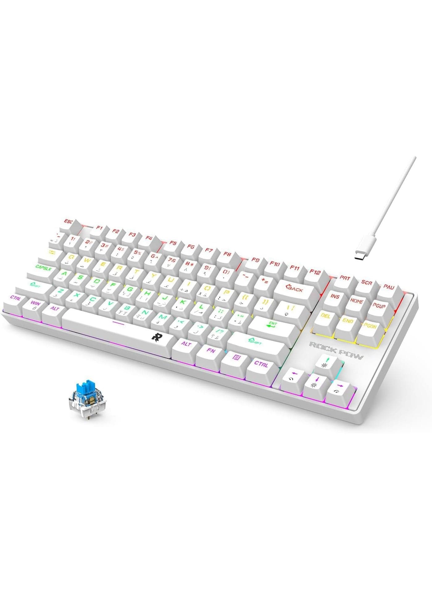 Arabic English Mechanical Gaming Keyboard with RGB LED Rainbow Backlit USB Wired E-sport Waterproof 87 Keys Keyboard for Windows MacOS Android PC Gamers