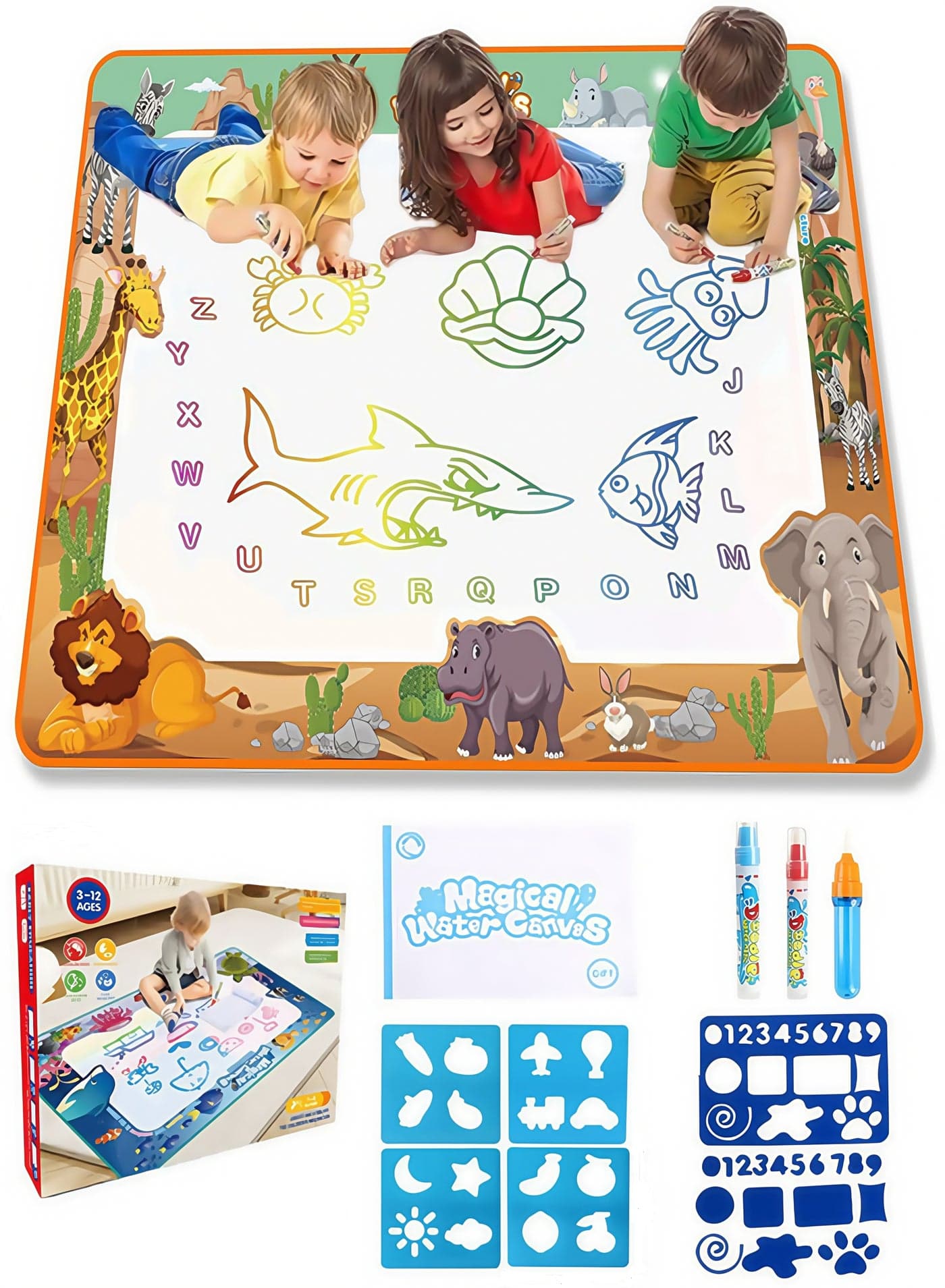 80*60CM Large Magic Water Drawing Mat Painting Kit Toys Doodling Mat Coloring Mat Desert World