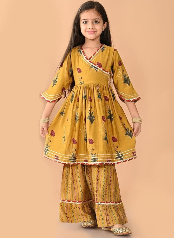 Yellow Kurta Set Straight Fit made from Cotton featuring Self Design design and Round Neck neckline - Perfect for Festive!