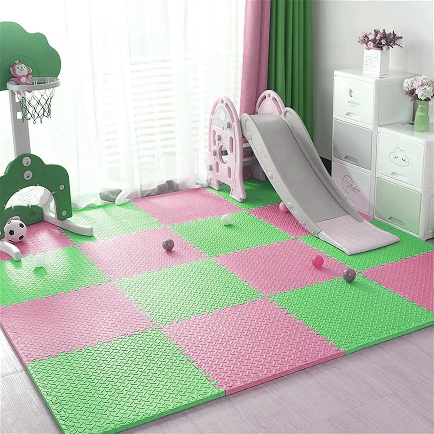 Max-Ema Interlocking Foam Floor Tiles Red And Green 30x30x0.8cm Pack of 12 For Home Gym, Exercise Floor Mat, Workout Equipment, Play Area Soft Foam Mat Soft Eva Foam Flooring And House Gym Flooring