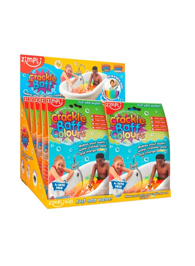 Zimpli Kids Crackle Baff Colours 6 Pack, 60 g, Colour Changing Crackling Bath Powder for Kids, Sensory Bath Time Toy, Skin Safe, Drain Safe, Easy Clean, Stain Free, Biodegradable
