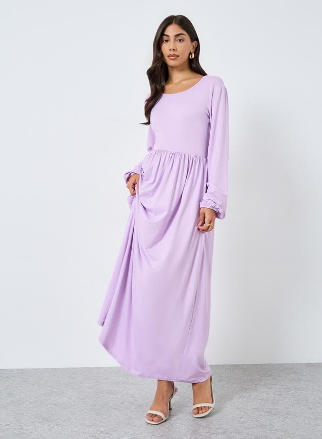 Styli Purple Scoop Neck Maxi Dress