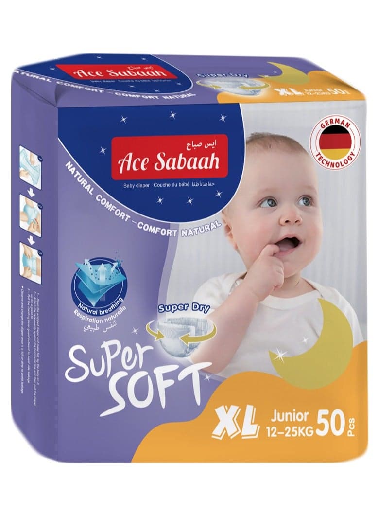 Ace Sabaah Baby Super Dry Diaper Soft Feel Size 6 XL Junior 12 - 25Kg Natural Comfort Pack Of 1