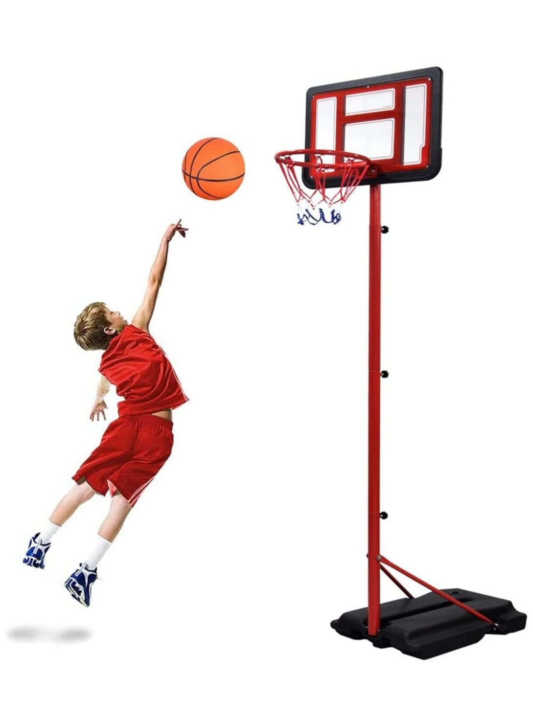 Basketball Hoop and Stand Set, Adjustable Height 145 250 cm for Indoor/Outdoor Fun Sport Activity Game for Children EM 1869, Red