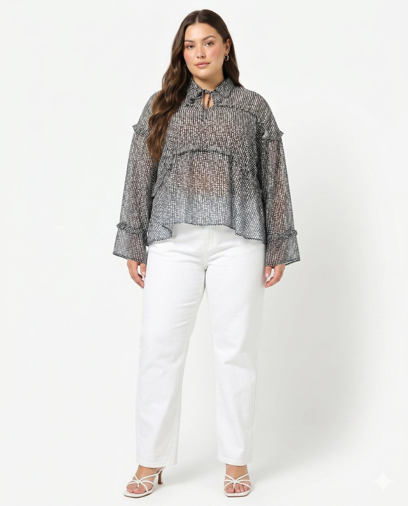 Monochrome Printed Button Down Top