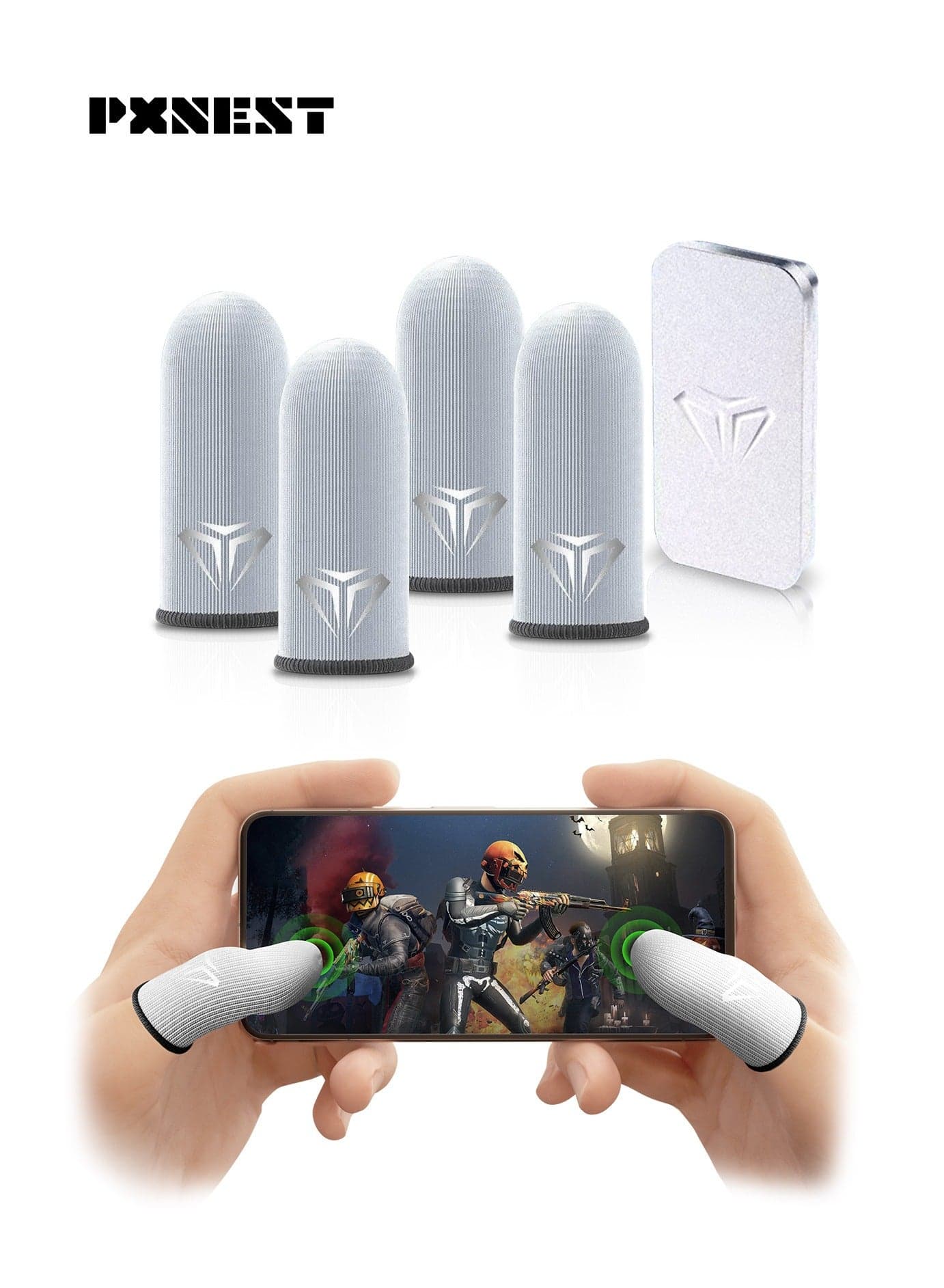 4 pcs PUBG Mobile finger sleeves, equipped with a portable aluminum alloy shell, more sensitive and sweat-proof. Suitable for PUBG/Fortnite/Call of Duty/Rule of Survival and other games (black)