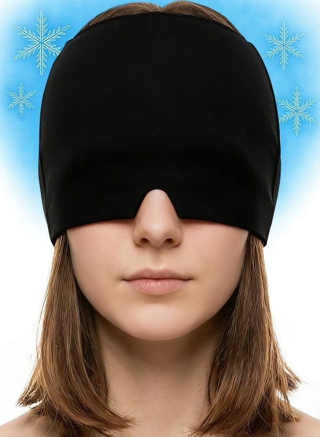 Migraine Relief Cap Cooling Gel Ice Head Wrap for Headache Relief Cold Therapy Migraine Mask for Tension Stress Puffy Eyes & Sinus 360° Soothing Odorless Gel Headache Cap (Black Ice Pack Headgear)