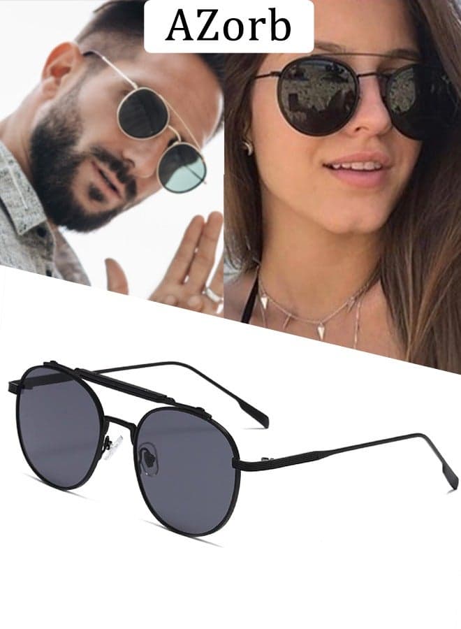 Round Sunglasses Men Women Metal Frame Double Bridge Sun Glassess for Mens Ladies Punk Style Men's Sunglasses Aviator Sunglass Retro Eyewear UV400 Protection Shades