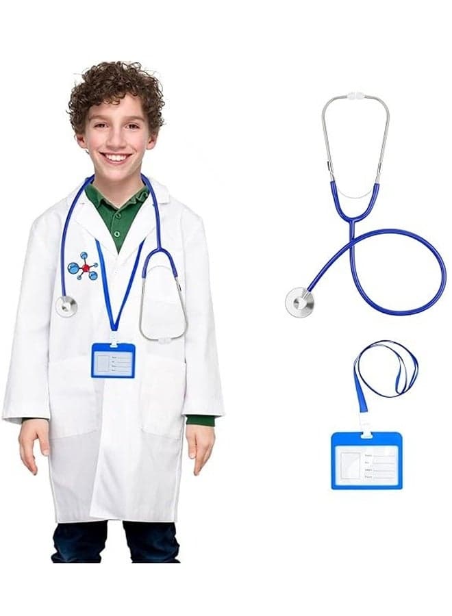 Doctor Costume Kit for Kids - Girls' Halloween Doctor Costume with White Coat, Stethoscope & Medical Accessories - Pretend Play Doctor Set for Ages 3-7, Role Play Costume for Birthday Parties, School Plays & Dress-Up Fun 130cm 