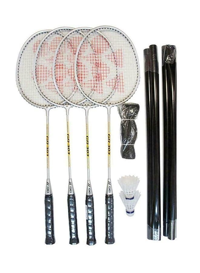 Gr303S Silver Badminton Combination Set With Rackets, Shuttlecocks, Net And Bad Pole