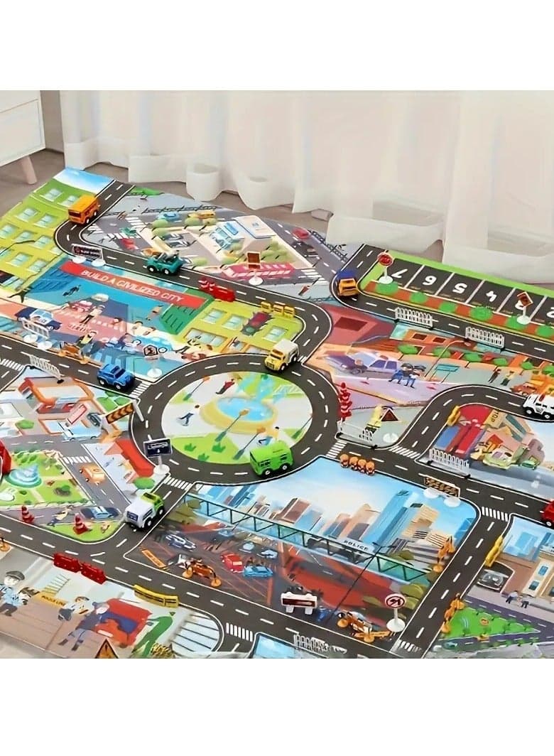 Large City Road Play Mat for Kids – Educational Car Rug with Roads & Buildings for Toddlers, Foldable Non-Slip Carpet for Boys & Girls, Ideal for Toy Cars, Trucks & Imaginative Play (59 x 39 Inches)