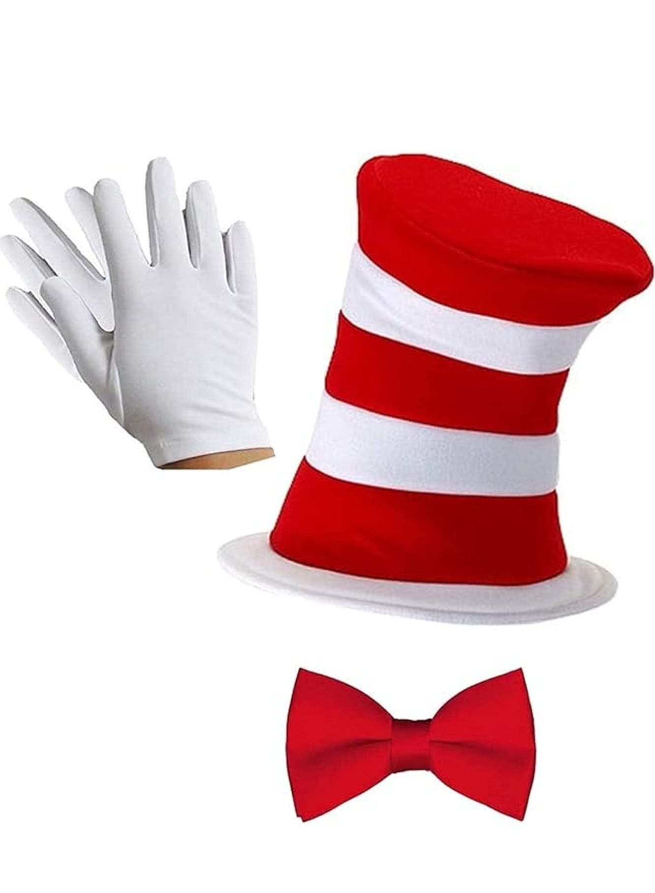 BrainGiggles Cat In the Hat Costume Kids Accessories -Gloves, Bow Tie and Hat | World Book Day Costume Fancy Dress Halloween Costume for Kids | Dr Seuss Costume for Book Week