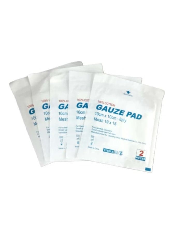 Sterile Gauze Pads 10cm x 10cm – 8 Ply – Pack of 5 x 2 Pcs (Total 10 Pads)