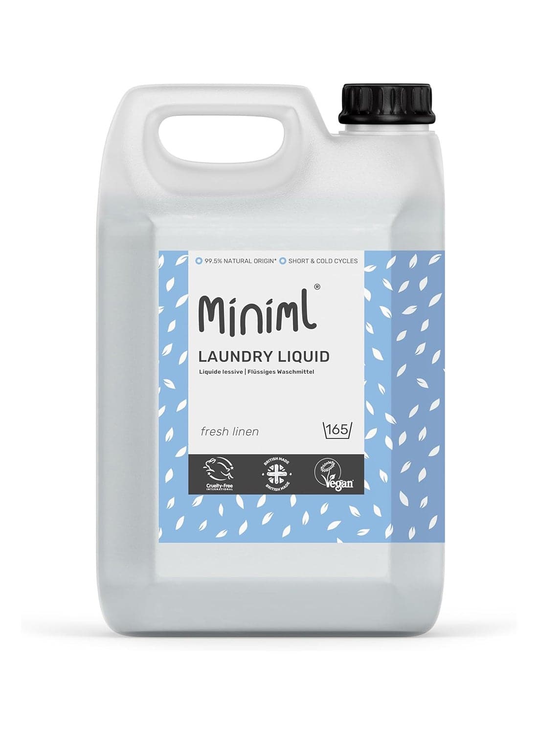 Eco Laundry Liquid Washing Detergent 5L Refill - Natural Non Bio Fresh Linen Scented Clothes and Fabric Softener for Machine or Delicate Hand Cleaning - 100% Vegan & Cruelty Free (165 Washes)