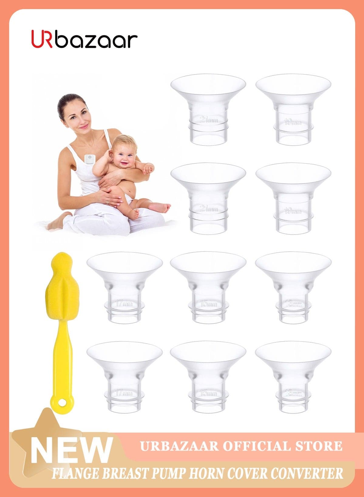 11PCS Flange Inserts 13/15/17/19/21mm for 24mm Flange/Shield of Most Pumps, BPA Free Inserts, Compatible with Momcozy/Spectra/Bellababy/TSRETE/Nuliie Breast Pumps