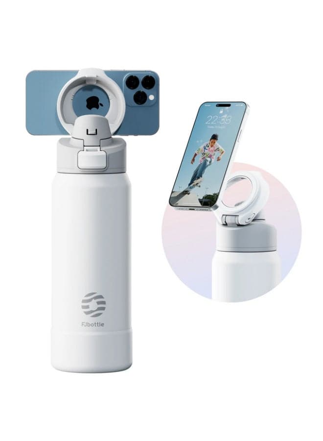 Insulated Magnetic Water Bottle - Reusable Stainless Steel Bottle with MagSafe Compatible Phone Holder - Keeps Cold for 24 Hours - Perfect for Gym, Sports, and Travel - White 32oz