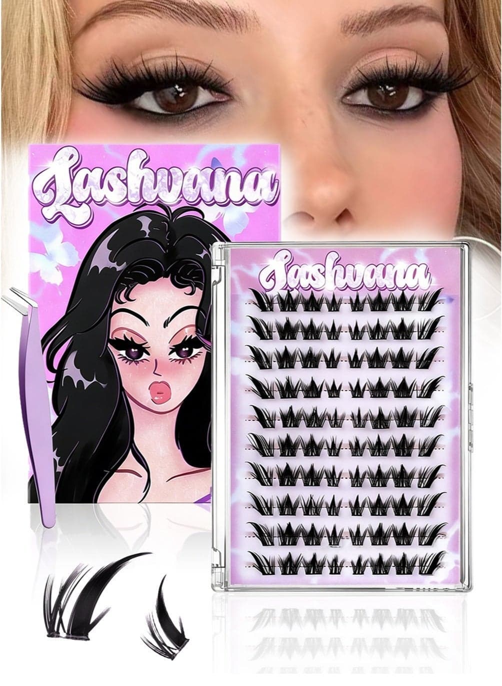 80Pcs Self Adhesive False Eyelashes Clusters Kit,10 rows European-style false eyelashes Lashes Kit with Tweezers for Beginners, Press On Glueless Individual Lashes DIY Eyelashes.
