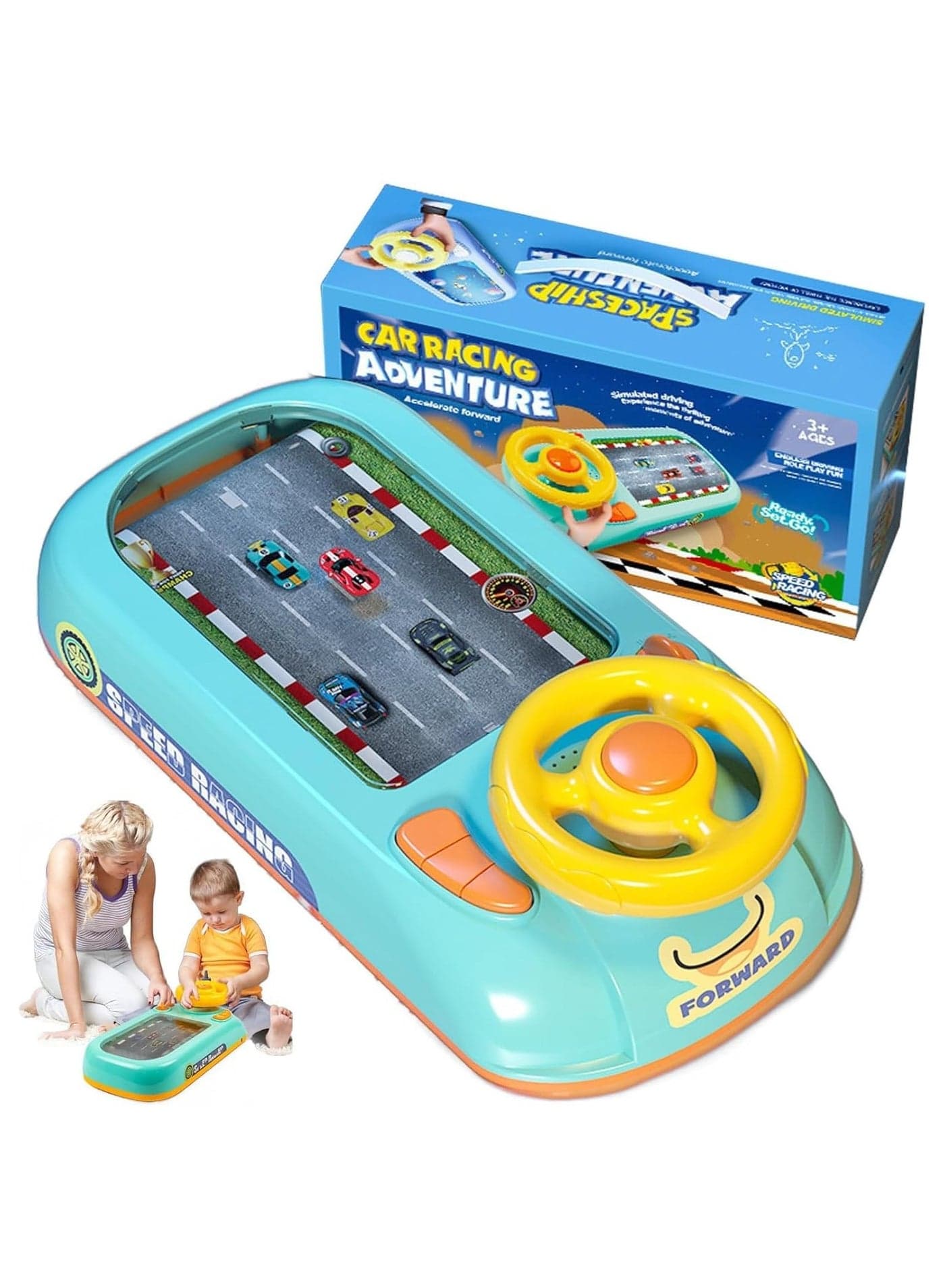 REZZOSS Baby Musical Steering Wheel Toy, Toddler Simulated Racing Car Game With Sound, Pretend Play Sensory Toys for Boys Girls Birthday Gift (Green)