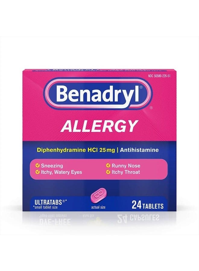 Benadryl Ultratabs Antihistamine Allergy Relief with Diphenhydramine HCl, 24 Count