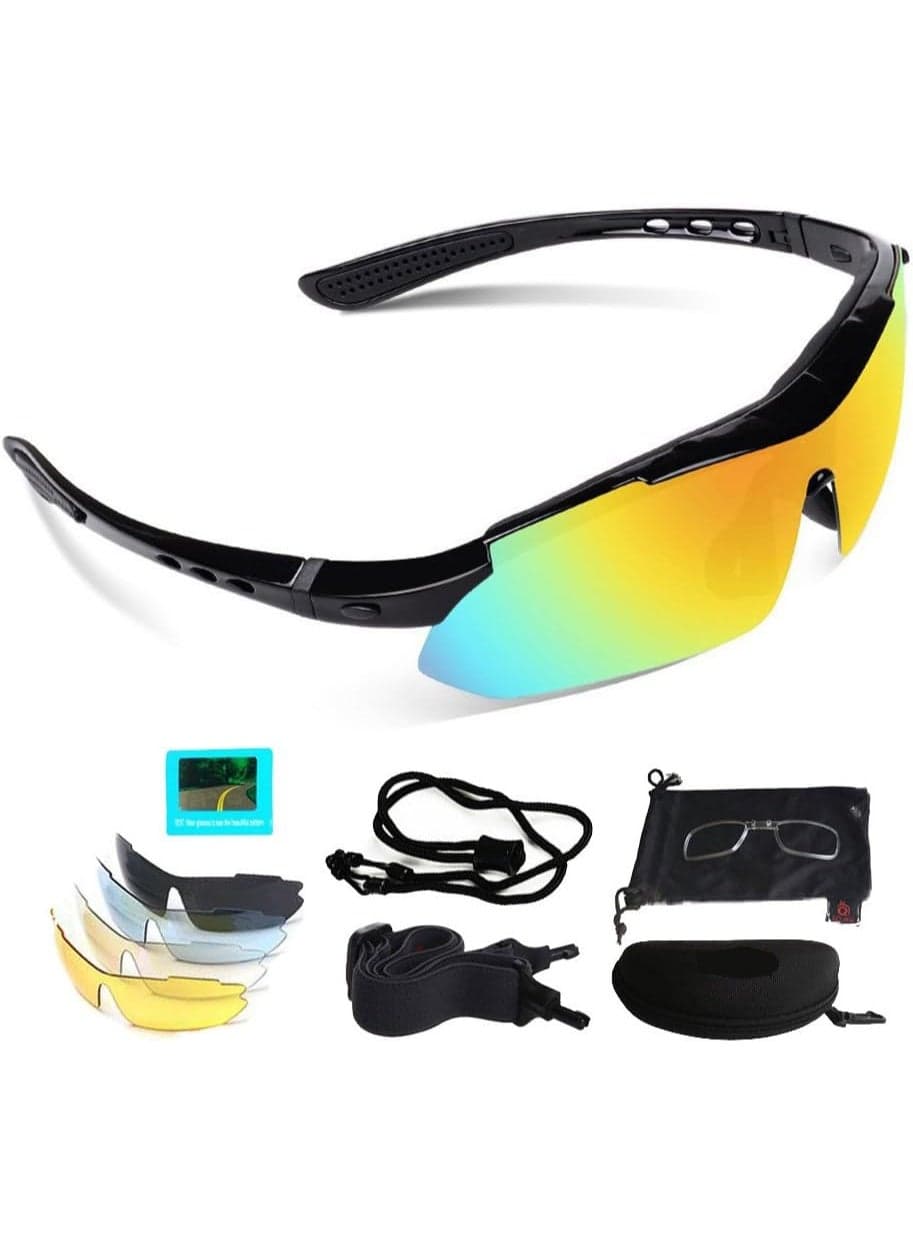 Sports Sunglasses for Men Women UV400 Cycling Glasses with 5 Interchangeable Lenses Bike Goggles in Cycling, Fishing, Running, Driving, Golf