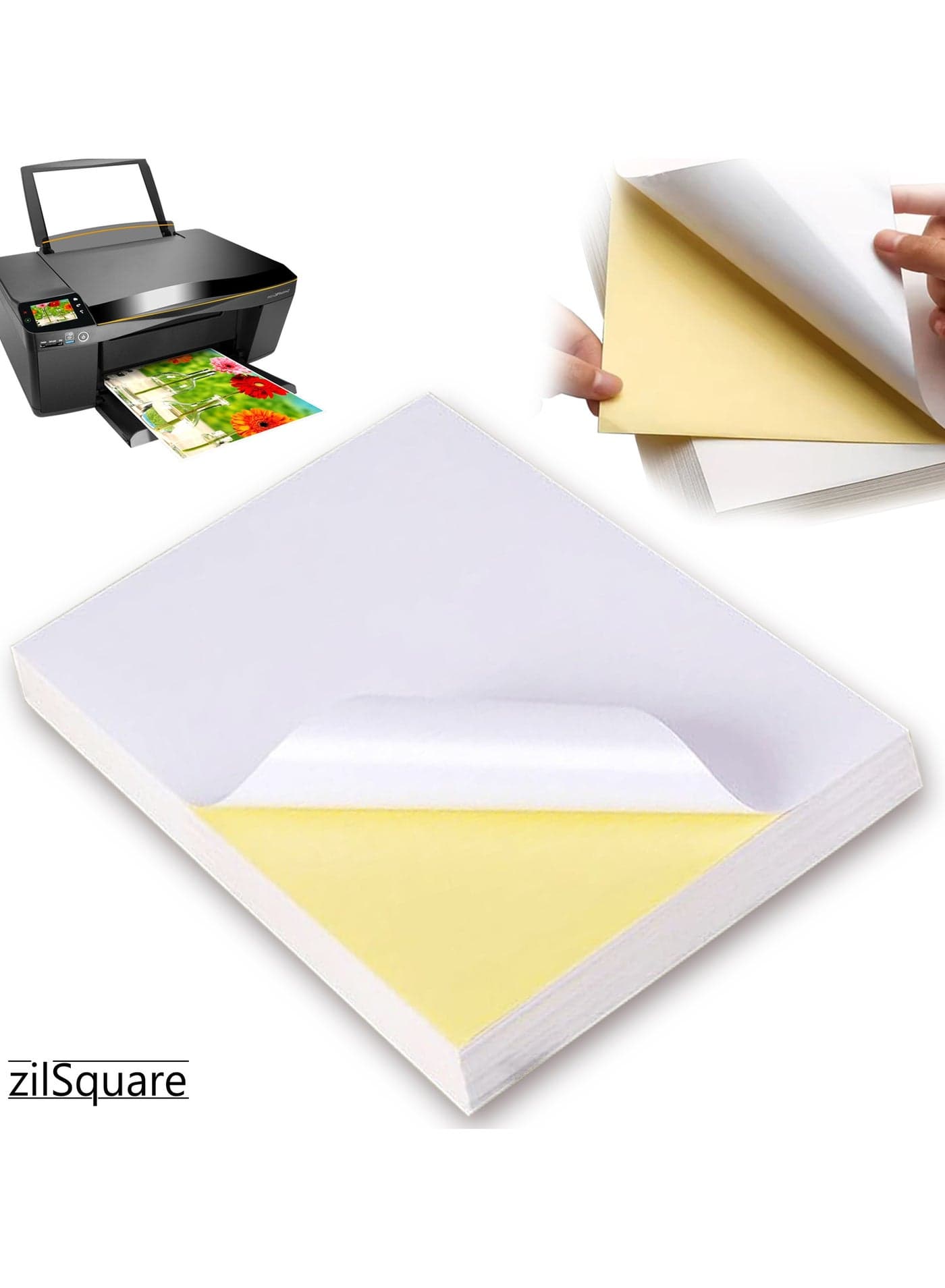 100 Sheets A4 Sticker Paper Waterproof Glossy White Adhesive Sheets for Laser Printers Print Your Own Labels DIY Crafts Photos Decals Self Adhesive Viny Sticker Sheets Peel Off Label Paper for Office Home Custom Projects 100 Pack