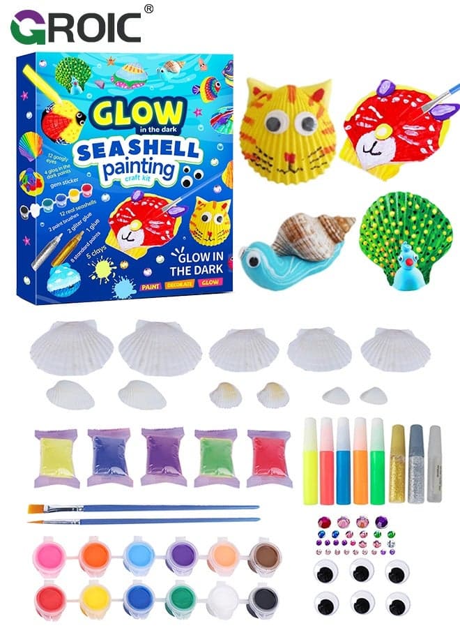 Glow in The Darkness Sea Shell Painting Kit for Kids, DIY Sea Shell Painting Set, Arts & Crafts Gifts for Boys and Girls, Creative Art Activities Toys Gift for Birthday, Party, Summer Supplies