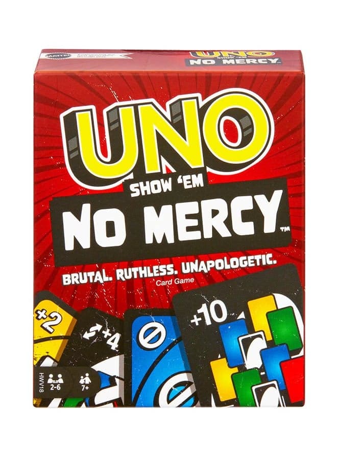 Original UNO Show 'em No Mercy - Twist to Classic Card Game with Draw 10, Stacking, Swapping & Mercy Rule, Ideal for Kids & Adults, Ages 7+