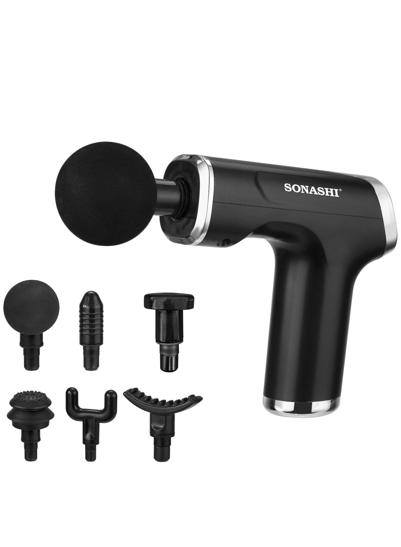 6 in 1 Massage Gun – with Heat Deep Tissue Muscle | Massage Gun for full body with 6 Detachable Heads | Battery-Powered Handheld Massager with 6 Speeds | 3-6 Hours of Continuous Working SGM-666 Black