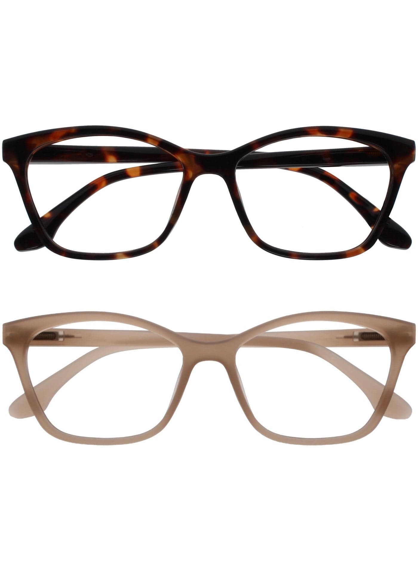 KAT Reading Glasses for Women Men, Cat-Eye Frame with Spring Hinges, Brown Taupe +1.50 (Pack of 2)