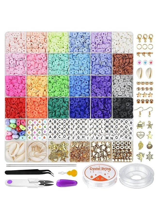 6000 Pcs Clay Beads For Bracelet Making Kits,Scissor Color Random
