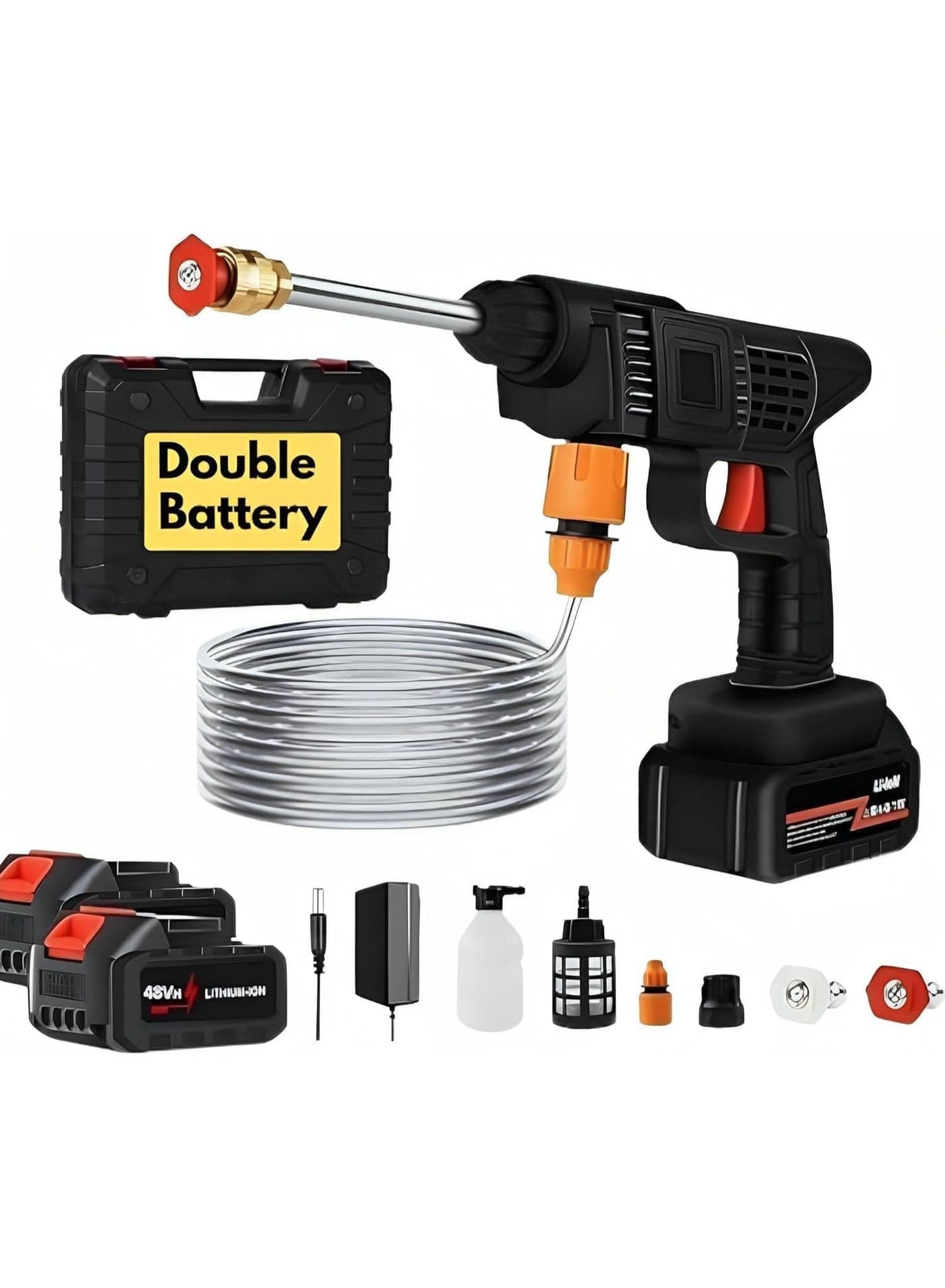 Dual Battery Cordless Pressure Washer – Portable High-Pressure Water Gun with Spray Lance & Foam Bottle, Battery Powered Car Washer for Home, Garden & Patio Cleaning