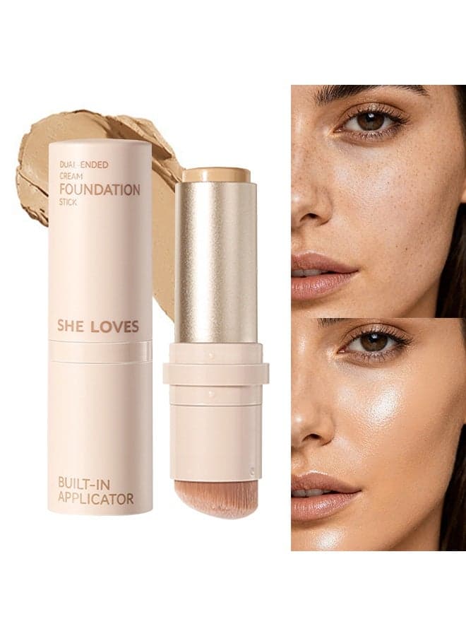 Breathable, Dual-Ended Cream Foundation Stick, Breathable Formula with Built-In Applicator for Natural Skin Tone Evenness #03 Cheese Color