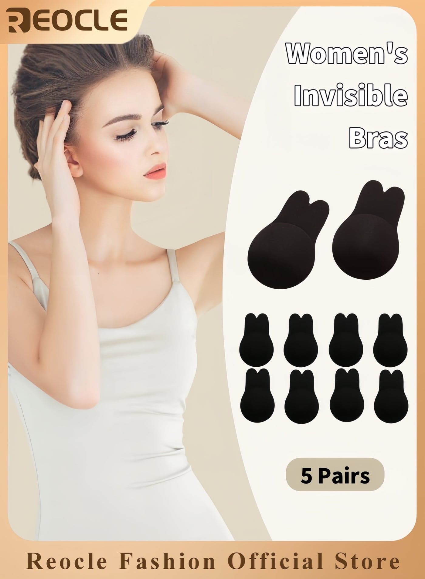 5PCS Women's Adhesive Bras Strapless Backless Bra Invisible Lift Up Adhesive Cover Bra Comfortable & Reusable Silicone Rabbit Ear Bras for Strapless Backless Evening Dresses & Prom Dresses & Bridal Dress